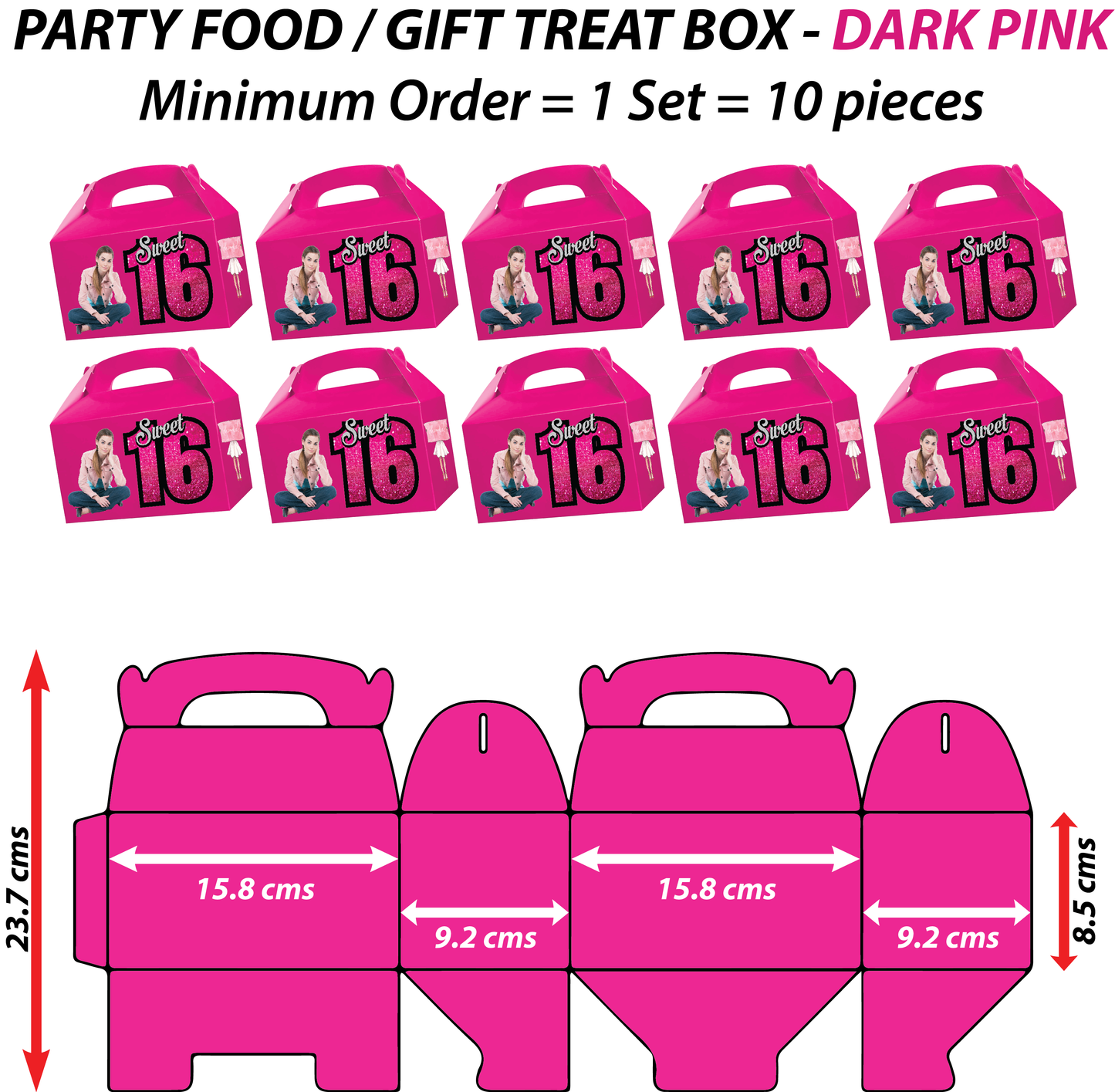 Dark Pink - 4 Sides Custom Printed 10 TREAT BOXES