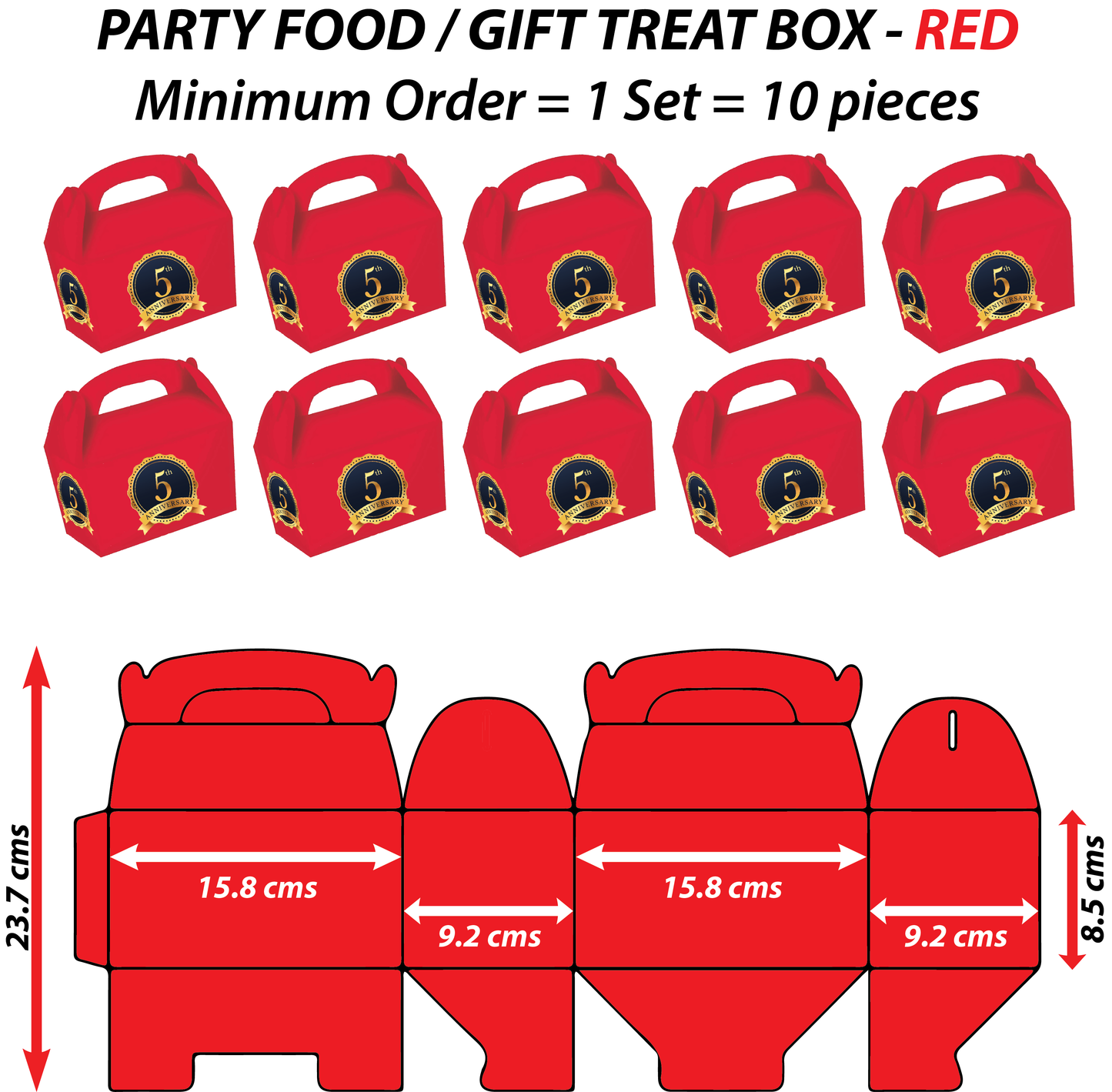 Red - 4 Sides Custom Printed 10 TREAT BOXES