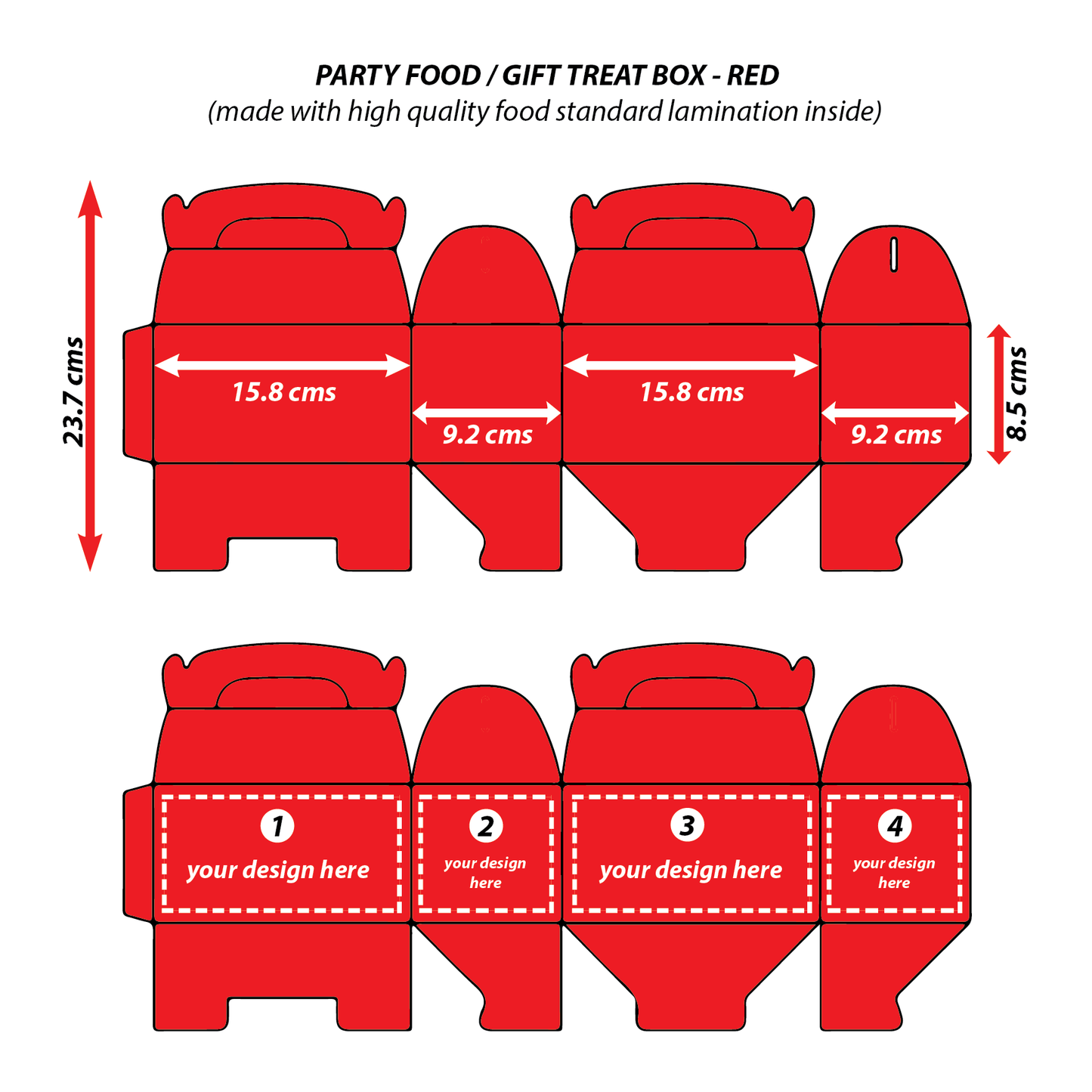 Red - 4 Sides Custom Printed 10 TREAT BOXES