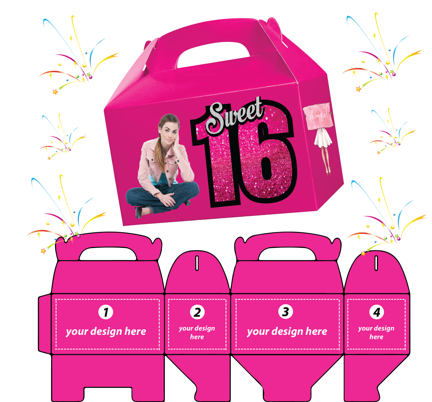 Dark Pink - 4 Sides Custom Printed 10 TREAT BOXES