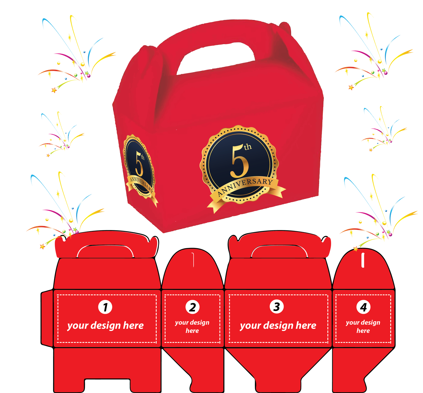 Red - 4 Sides Custom Printed 10 TREAT BOXES