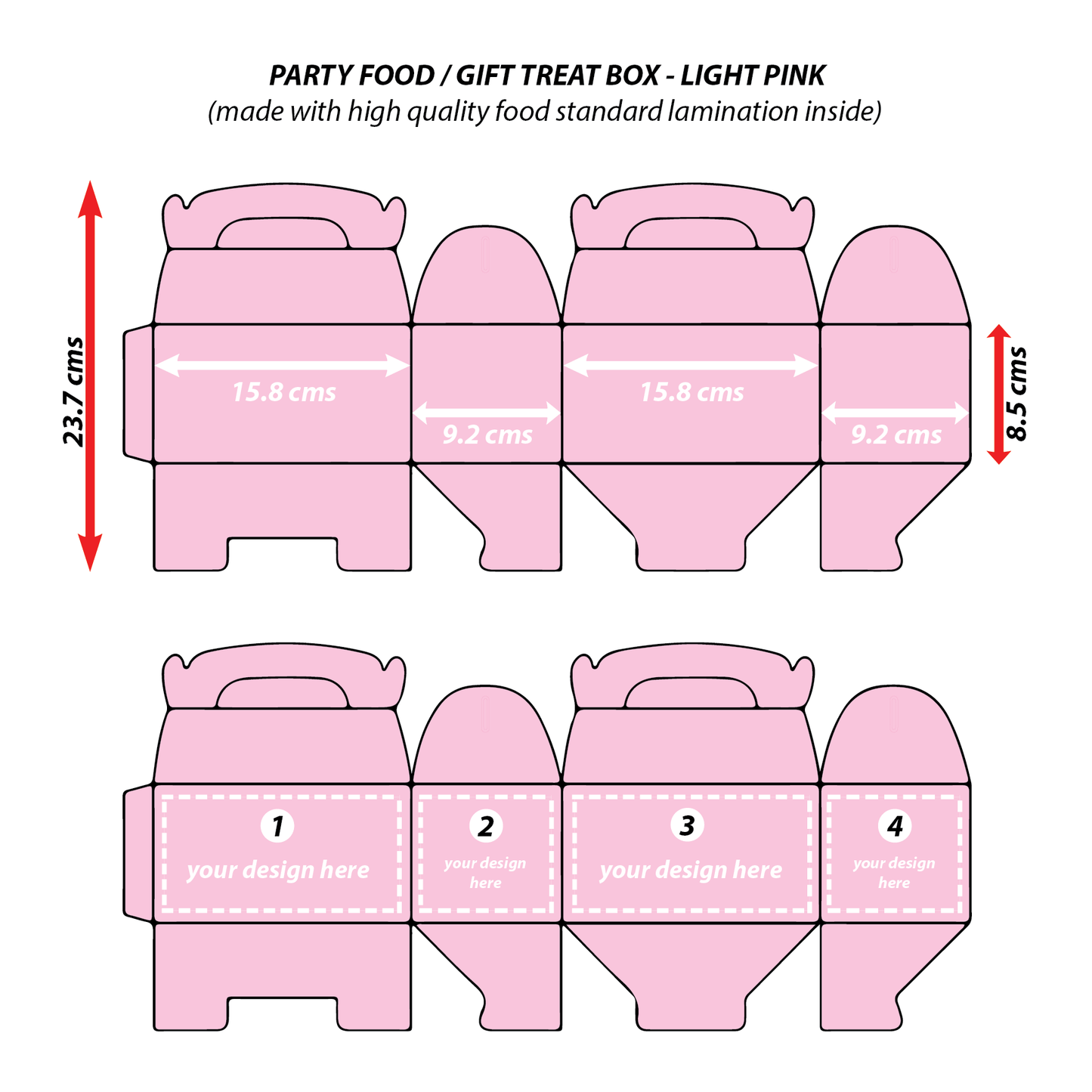 Light Pink - 4 Sides Custom Printed 10 TREAT BOXES