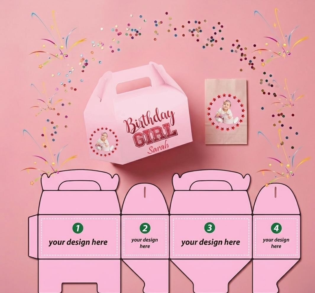 Light Pink - 4 Sides Custom Printed 10 TREAT BOXES