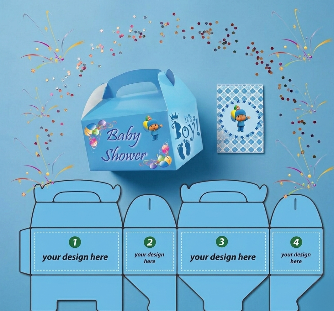 Blue - 4 Sides Custom Printed 10 TREAT BOXES