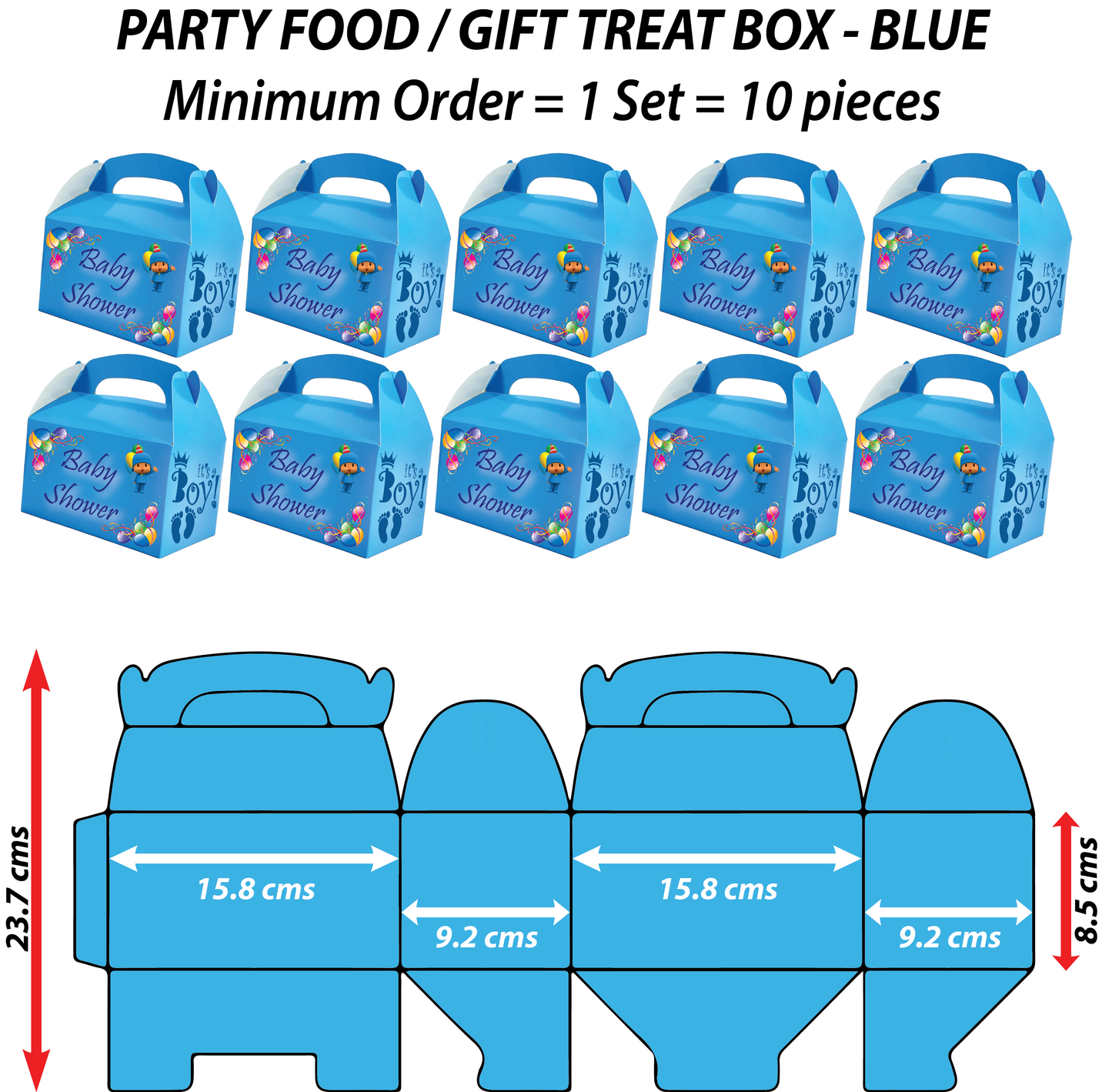 Blue - 4 Sides Custom Printed 10 TREAT BOXES