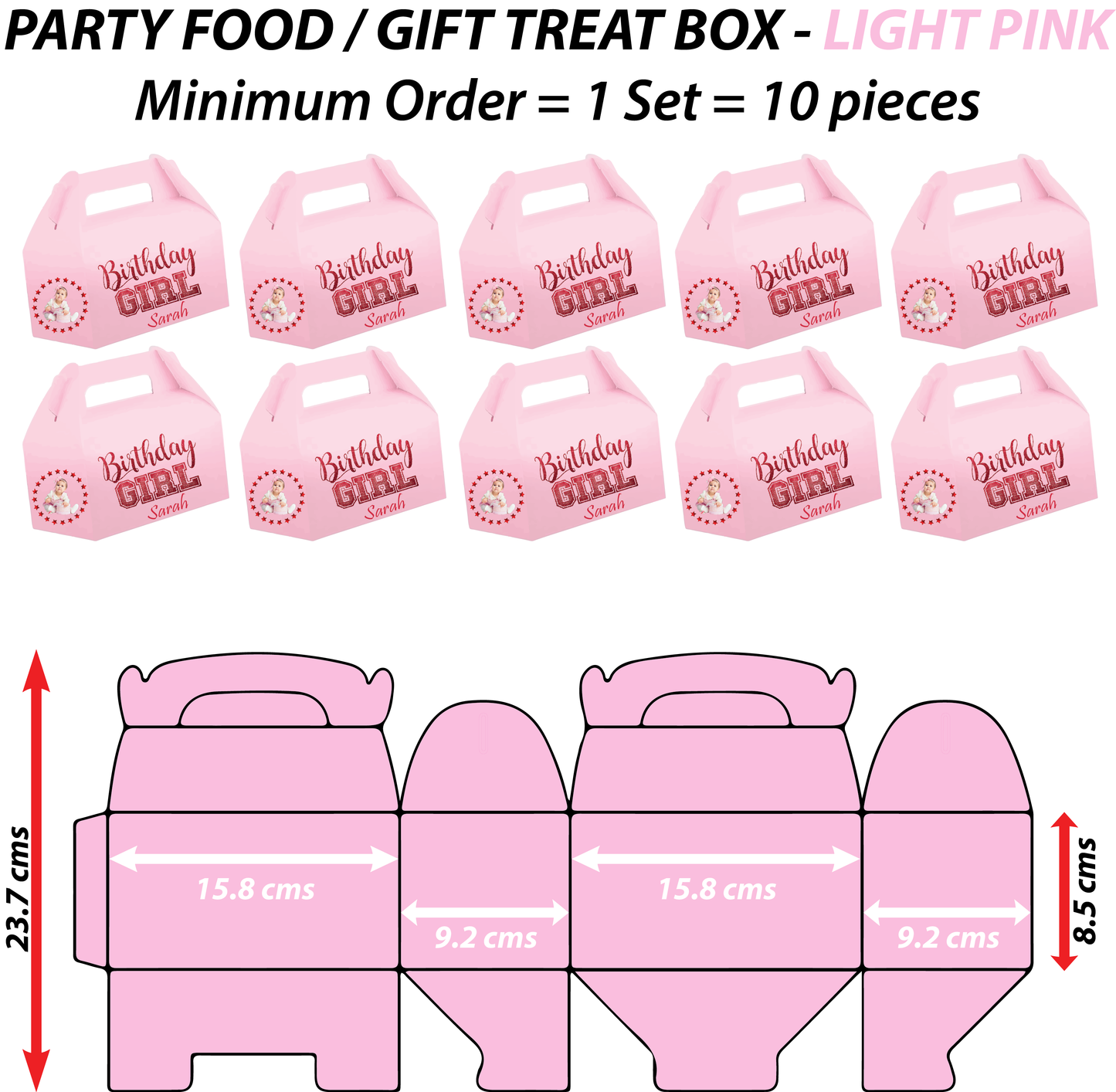 Light Pink - 4 Sides Custom Printed 10 TREAT BOXES