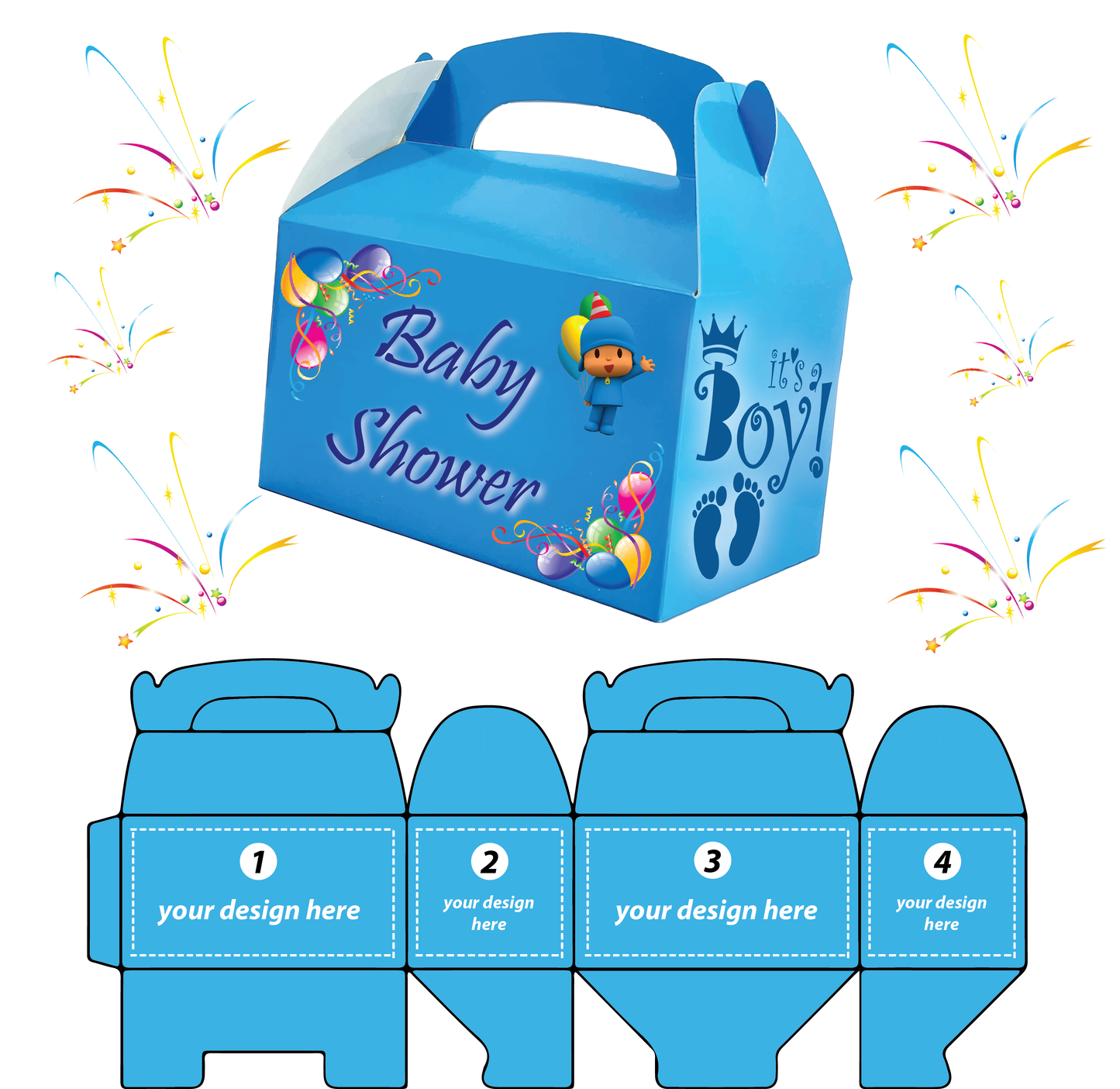 Blue - 4 Sides Custom Printed 10 TREAT BOXES